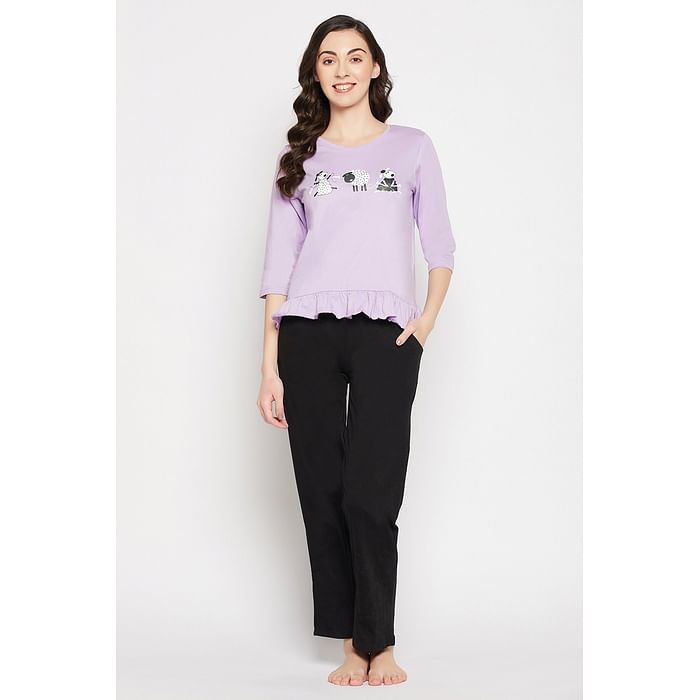 Clovia Sheep Print Top in Lilac & Chic Basic Pyjama in Black - 100% Cotton - LS0548A12
Clovia Sheep Print Top in Lilac & Chic Basic Pyjama in Black - 100% Cotton - LS0548A12