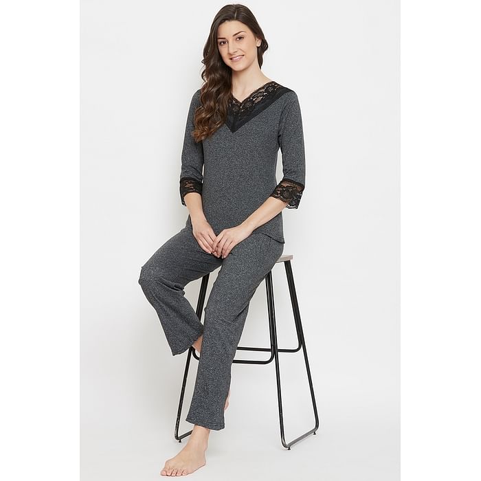 Clovia Chic Basic Top & Pyjama in Grey Melange - Cotton Rich & Lace - LS0554P05, Dark grey
Clovia Chic Basic Top & Pyjama in Grey Melange - Cotton Rich & Lace - LS0554P05, Dark grey