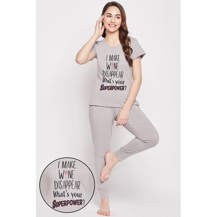 Clovia Quirky Quotes Top & Joggers Set in Grey - 100% Cotton - LS0557P01, Light grey
Clovia Quirky Quotes Top & Joggers Set in Grey - 100% Cotton - LS0557P01, Light grey