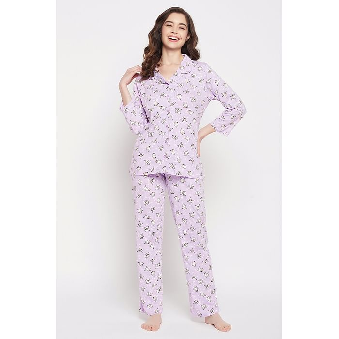 Clovia Sheep Print Button Down Shirt & Pyjama Set in Lilac - 100% Cotton - LS0585D12, Lavender
Clovia Sheep Print Button Down Shirt & Pyjama Set in Lilac - 100% Cotton - LS0585D12, Lavender