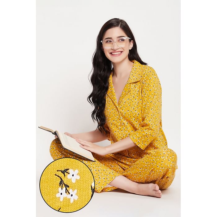 Clovia Pretty Florals Button Down Shirt & Pyjama Set in Mustard Yellow - 100% Cotton - LS0585R07
Clovia Pretty Florals Button Down Shirt & Pyjama Set in Mustard Yellow - 100% Cotton - LS0585R07