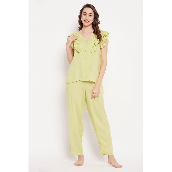 Clovia Chic Basic Button Down Top & Pyjama Set in Mint Green - Rayon - LS0637P11, Light green
Clovia Chic Basic Button Down Top & Pyjama Set in Mint Green - Rayon - LS0637P11, Light green