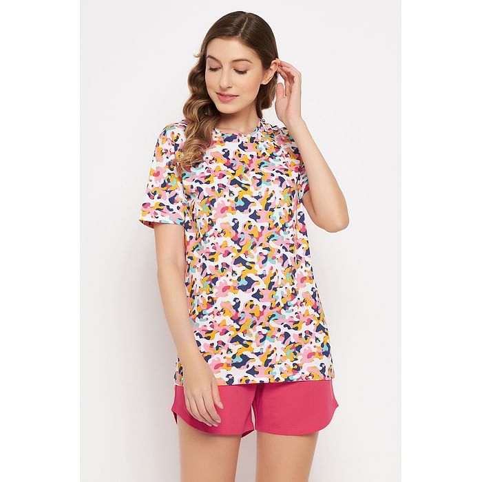 Clovia Print Me Pretty Top in Multicolour & Chic Basic Shorts in Ruby Pink - 100% Cotton - LS0692P19
Clovia Print Me Pretty Top in Multicolour & Chic Basic Shorts in Ruby Pink - 100% Cotton - LS0692P19