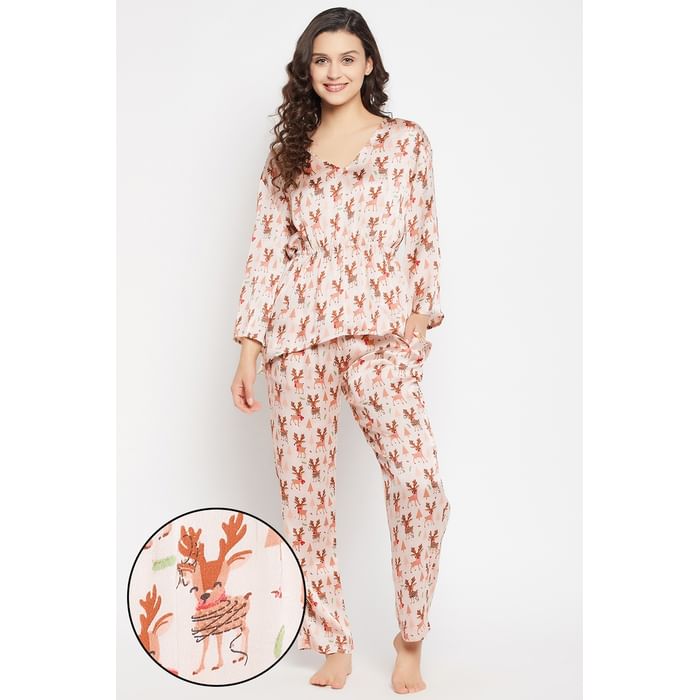 Clovia Christmas Print Top & Pyjama Set in Cream Colour - Satin - LS0701R24, Nude-colour
Clovia Christmas Print Top & Pyjama Set in Cream Colour - Satin - LS0701R24, Nude-colour