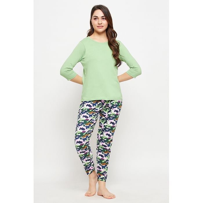 Clovia Chic Basic Top & Camouflage Print Pyjama in Mint Green - 100% Cotton - LS5206P11
Clovia Chic Basic Top & Camouflage Print Pyjama in Mint Green - 100% Cotton - LS5206P11
