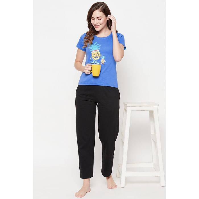 Clovia Tutti Frutti Top in Blue & Chic Basic Pyjama in Black - 100% Cotton - LSC001C08, Navy
Clovia Tutti Frutti Top in Blue & Chic Basic Pyjama in Black - 100% Cotton - LSC001C08, Navy