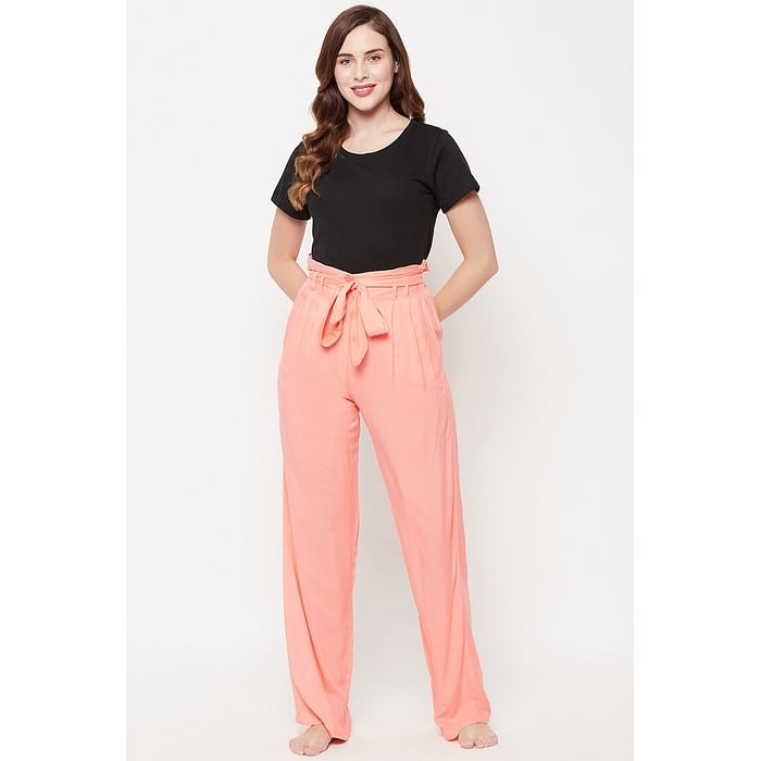 Clovia Chic Basic Top in Black & Wide Leg Pyjama in Peach Pink - LSC001C13
Clovia Chic Basic Top in Black & Wide Leg Pyjama in Peach Pink - LSC001C13