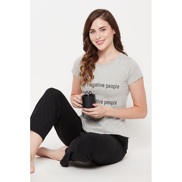 Clovia Text Print Sleep T-shirt in Melange Grey & Chic Basic Top in Black - 100% Cotton - LSC001E01, Light grey
Clovia Text Print Sleep T-shirt in Melange Grey & Chic Basic Top in Black - 100% Cotton - LSC001E01, Light grey