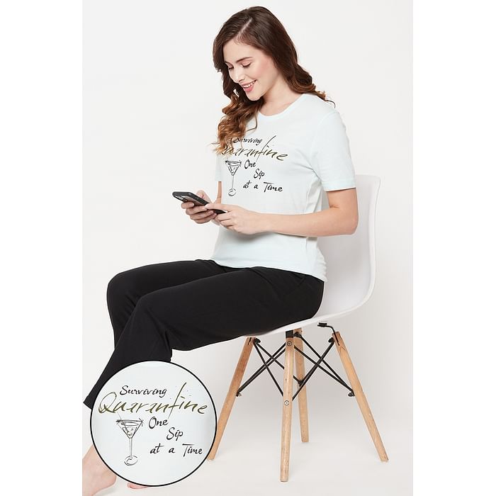 Clovia Text & Graphic Print Top & Solid Pyjama Set in Sky Blue & Black - 100% Cotton - LSC001E03, Light blue
Clovia Text & Graphic Print Top & Solid Pyjama Set in Sky Blue & Black - 100% Cotton - LSC001E03, Light blue