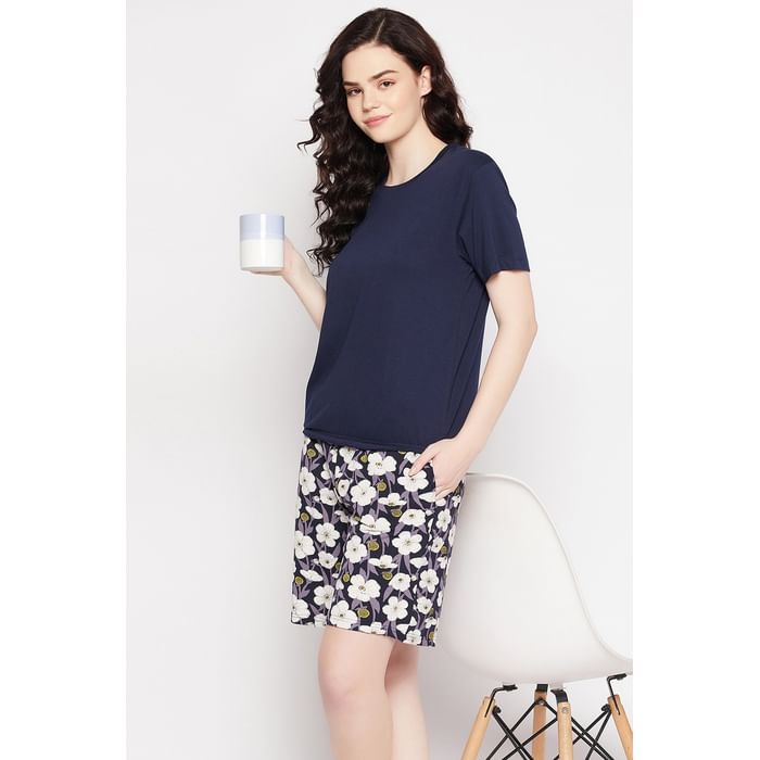 Clovia Chic Basic Top in Navy & Pretty Florals Boxer Shorts in Navy - 100% Cotton - LSC017P99, Assorted
Clovia Chic Basic Top in Navy & Pretty Florals Boxer Shorts in Navy - 100% Cotton - LSC017P99, Assorted