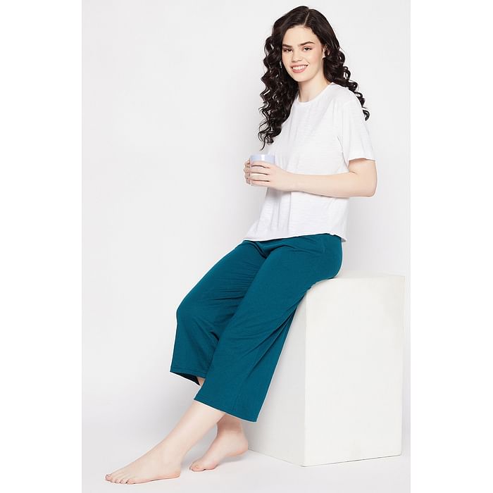 Clovia Chic Basic Top in White & Flared Capri in Teal Blue - 100% Cotton - LSC034P99, Assorted
Clovia Chic Basic Top in White & Flared Capri in Teal Blue - 100% Cotton - LSC034P99, Assorted