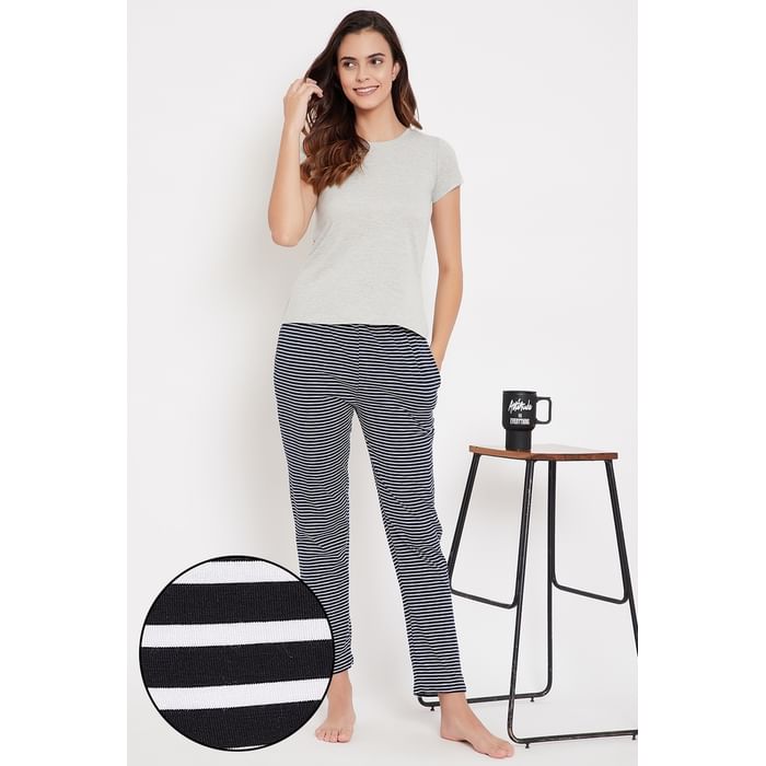 Clovia Chic Basic Top in Grey & Sassy Stripes Pyjama in Black - Cotton Rich - LSC123G01, Light grey
Clovia Chic Basic Top in Grey & Sassy Stripes Pyjama in Black - Cotton Rich - LSC123G01, Light grey