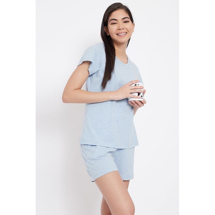 Clovia Chic Basic T-shirt & Shorts Set in Powder Blue - Cotton Rich - LSC123P03, Light blue
Clovia Chic Basic T-shirt & Shorts Set in Powder Blue - Cotton Rich - LSC123P03, Light blue