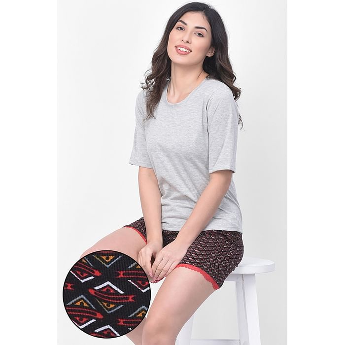 Clovia Print Me Pretty Boxer Top & Shorts in Grey & Brown - Cotton Rich - LSC184D13, Black
Clovia Print Me Pretty Boxer Top & Shorts in Grey & Brown - Cotton Rich - LSC184D13, Black