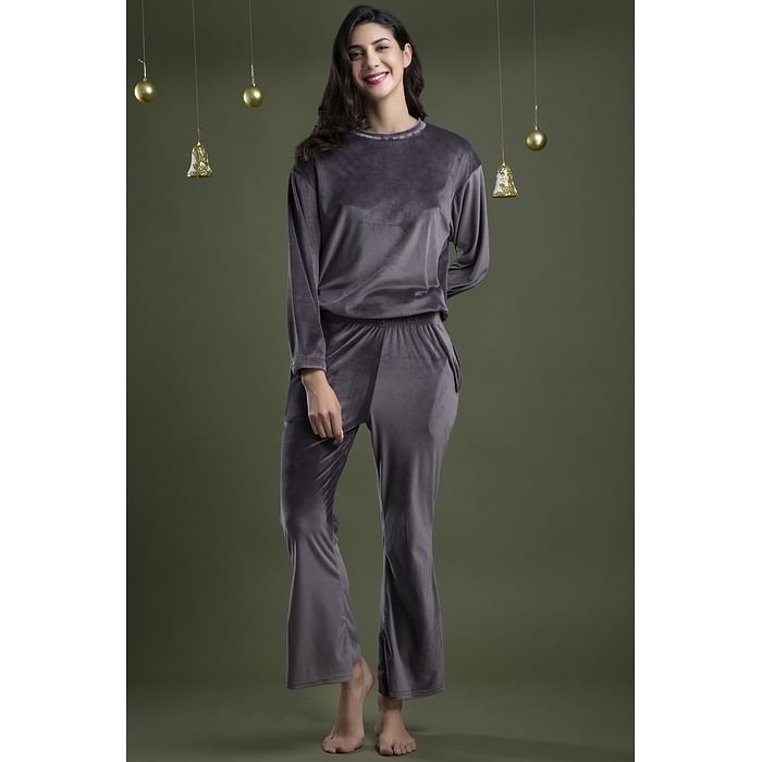 Clovia Chic Basic Sweatshirt & Pyjama Set in Charcoal Grey - Velour - LSW593P05, Dark grey
Clovia Chic Basic Sweatshirt & Pyjama Set in Charcoal Grey - Velour - LSW593P05, Dark grey