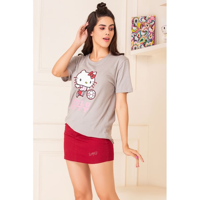 Clovia Hello Kitty Text & Graphic Print Sleep T-shirt in Light Grey - 100% Cotton - LT0153P01
Clovia Hello Kitty Text & Graphic Print Sleep T-shirt in Light Grey - 100% Cotton - LT0153P01
