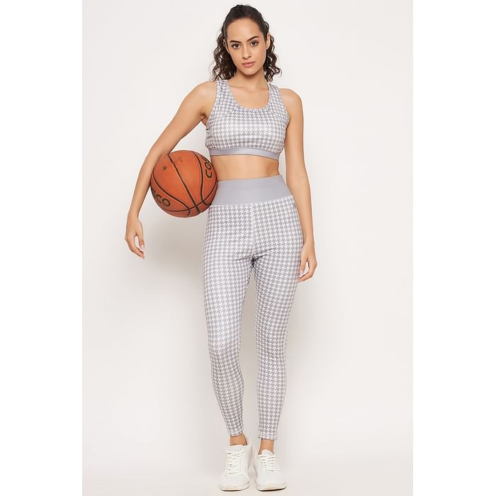 Clovia Medium Impact Padded Sports Bra & Snug Fit High Rise Tights in Grey with Houndstooth Print - ASC042C01, Light grey
Clovia Medium Impact Padded Sports Bra & Snug Fit High Rise Tights in Grey with Houndstooth Print - ASC042C01, Light grey