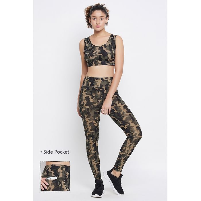 Clovia Medium Impact Padded Printed Active Sports Bra & High Rise Active Tights with Side Pocket in Green - ASC046D17, Dark green
Clovia Medium Impact Padded Printed Active Sports Bra & High Rise Active Tights with Side Pocket in Green - ASC046D17, Dark green