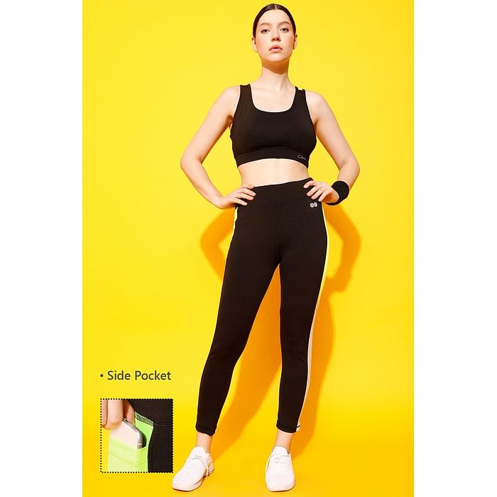 Clovia Medium Impact Padded Racerback Sports Bra & High Rise Active Tights in Black with Side Pocket - ASC064P13
Clovia Medium Impact Padded Racerback Sports Bra & High Rise Active Tights in Black with Side Pocket - ASC064P13