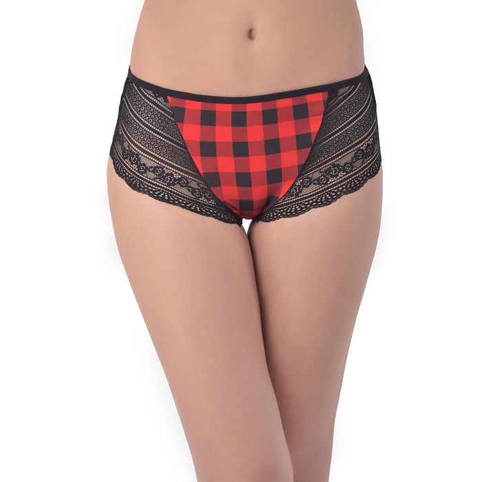 Clovia Mid Waist Checked Print Hipster Panty with Lace Wings in Red - Cotton - PN2755L04
Clovia Mid Waist Checked Print Hipster Panty with Lace Wings in Red - Cotton - PN2755L04