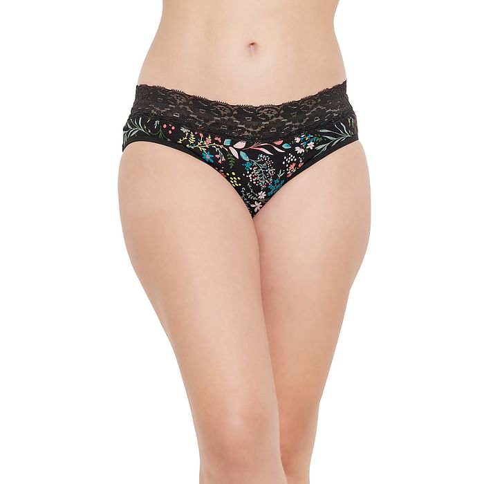 Clovia Mid Waist Floral Print Hipster Panty in Black with Lace Waist - Cotton - PN3278A13
Clovia Mid Waist Floral Print Hipster Panty in Black with Lace Waist - Cotton - PN3278A13