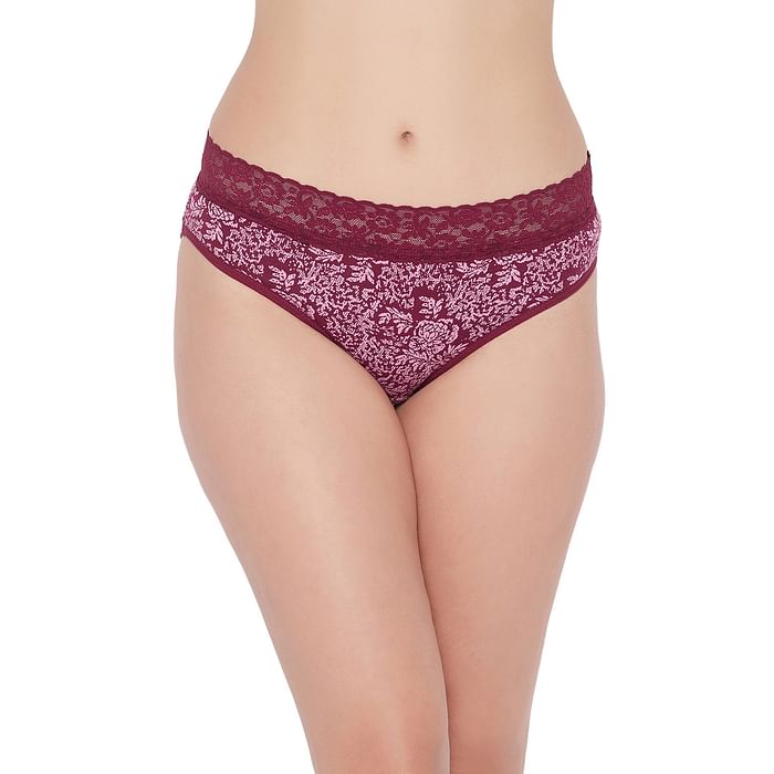 Clovia Mid Waist Floral Print Hipster Panty in Maroon with Lace Waist - Cotton - PN3278J09
Clovia Mid Waist Floral Print Hipster Panty in Maroon with Lace Waist - Cotton - PN3278J09