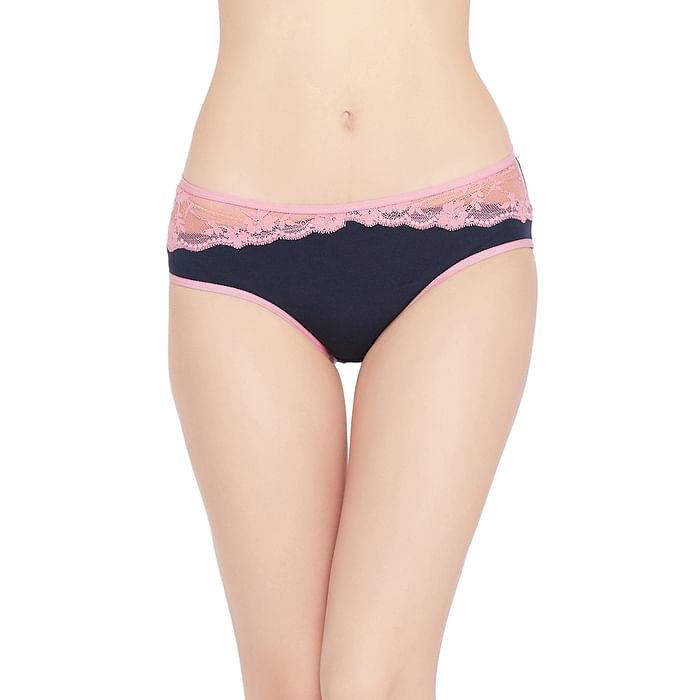 Clovia Mid Waist Hipster Panty in Navy with Lace Overlay at Waist - Cotton - PN2494P08
Clovia Mid Waist Hipster Panty in Navy with Lace Overlay at Waist - Cotton - PN2494P08