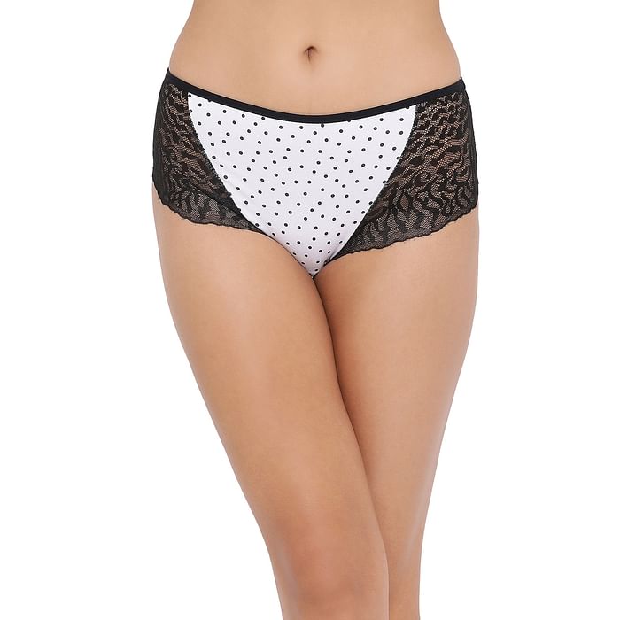 Clovia Mid Waist Polka Print Hipster Panty with Lace Wings in White - Cotton - PN2773T18
Clovia Mid Waist Polka Print Hipster Panty with Lace Wings in White - Cotton - PN2773T18