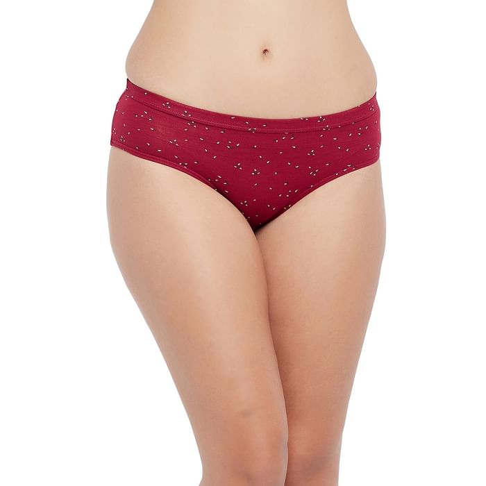 Clovia Mid Waist Printed Hipster Panty in Red with Inner Elastic - 100% Cotton - PN2855T09, Maroon
Clovia Mid Waist Printed Hipster Panty in Red with Inner Elastic - 100% Cotton - PN2855T09, Maroon