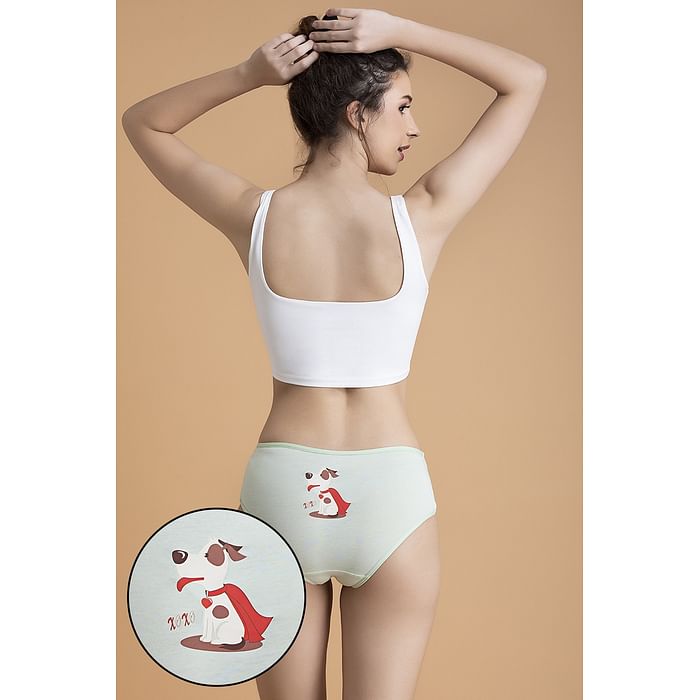 Clovia Mid Waist Puppy Print Hipster Panty in Mint Green - Cotton - PN3310W11, Light green
Clovia Mid Waist Puppy Print Hipster Panty in Mint Green - Cotton - PN3310W11, Light green