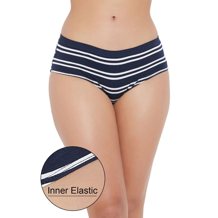 Clovia Mid Waist Striped Hipster Panty in Navy with Inner Elastic - Cotton - PN3329Q08
Clovia Mid Waist Striped Hipster Panty in Navy with Inner Elastic - Cotton - PN3329Q08