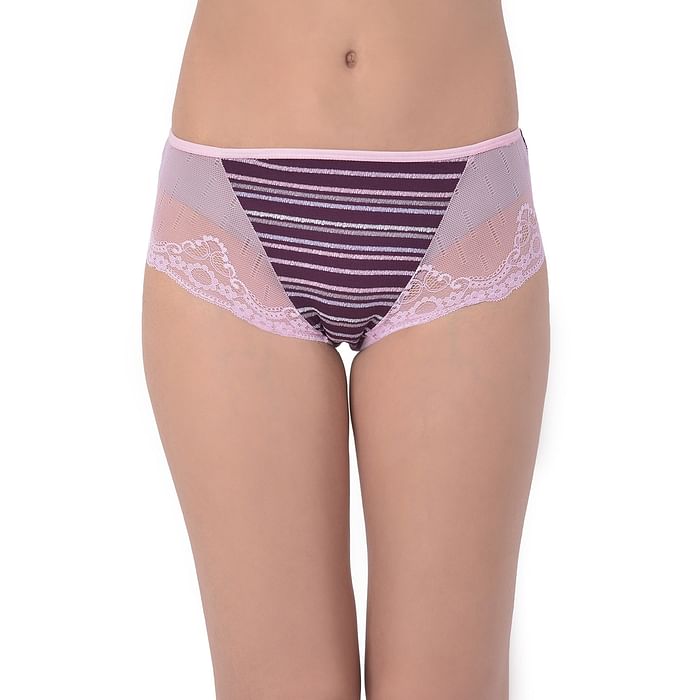 Clovia Mid Waist Striped Hipster Panty with Lace wings in Purple - Cotton - PN2755L15
Clovia Mid Waist Striped Hipster Panty with Lace wings in Purple - Cotton - PN2755L15