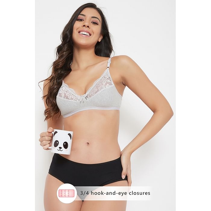 Clovia Non-Padded Non-Wired Full Cup Bra in Grey - Cotton & Lace - BR1548P01, Light grey
Clovia Non-Padded Non-Wired Full Cup Bra in Grey - Cotton & Lace - BR1548P01, Light grey