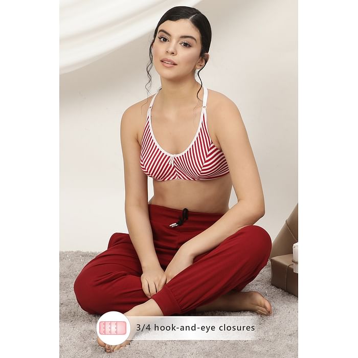 Clovia Non-Padded Non-Wired Full Cup Striped Racerback Bra in Red - Cotton - BR1627D04
Clovia Non-Padded Non-Wired Full Cup Striped Racerback Bra in Red - Cotton - BR1627D04