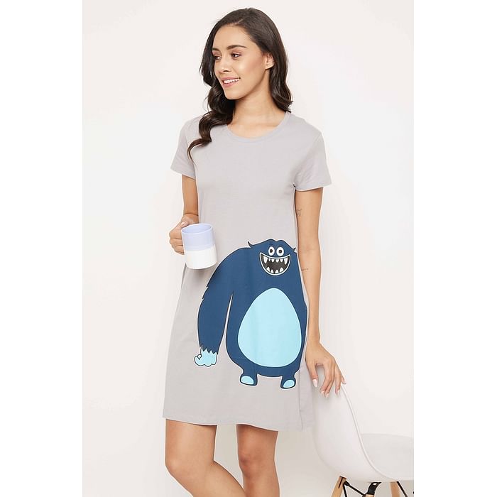 Clovia Monster Emoji Print Short Night Dress in Grey - 100% Cotton - NS1209I01, Light grey
Clovia Monster Emoji Print Short Night Dress in Grey - 100% Cotton - NS1209I01, Light grey