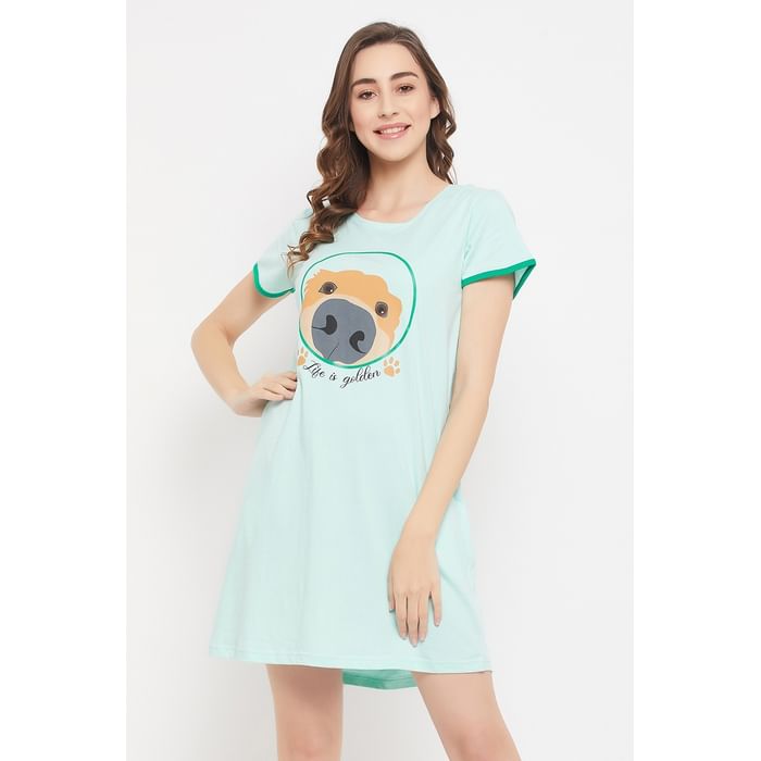 Clovia Dog Print Short Night Dress in Baby Blue - 100% Cotton - NS1209I03, Light blue
Clovia Dog Print Short Night Dress in Baby Blue - 100% Cotton - NS1209I03, Light blue
