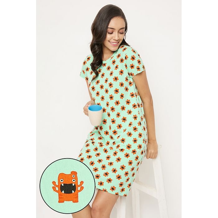 Clovia Monster Emoji Print Short Nightdress in Mint Green - 100% Cotton - NS1209J11, Light green
Clovia Monster Emoji Print Short Nightdress in Mint Green - 100% Cotton - NS1209J11, Light green