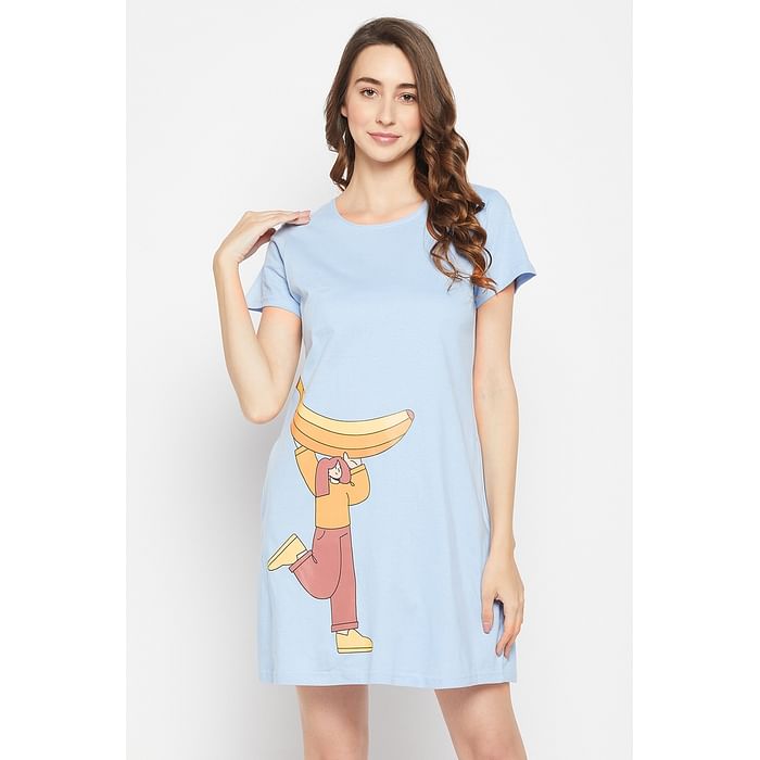 Clovia Banana Print Short Night Dress in Baby Blue - 100% Cotton - NS1209K03, Light blue
Clovia Banana Print Short Night Dress in Baby Blue - 100% Cotton - NS1209K03, Light blue