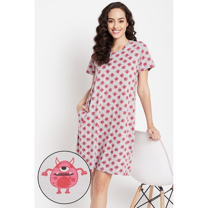 Clovia Monster Emoji Print Short Nightdress in Grey - 100% Cotton - NS1209S01, Light grey
Clovia Monster Emoji Print Short Nightdress in Grey - 100% Cotton - NS1209S01, Light grey