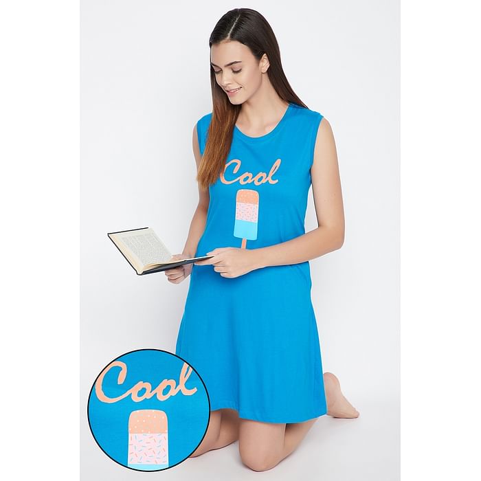 Clovia Popsicle & Text Print Short Night Dress in Blue - 100% Cotton - NS1220P08, Navy
Clovia Popsicle & Text Print Short Night Dress in Blue - 100% Cotton - NS1220P08, Navy