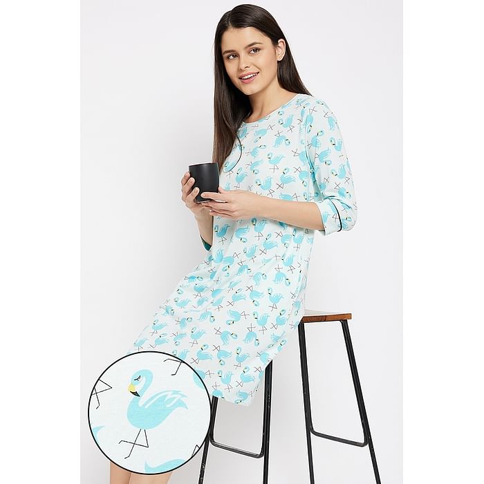 Clovia Flamingo Print Short Night Dress in Baby Blue - 100% Cotton - NS1233A03, Light blue
Clovia Flamingo Print Short Night Dress in Baby Blue - 100% Cotton - NS1233A03, Light blue