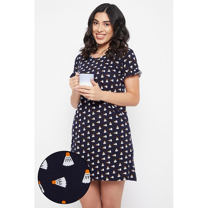 Clovia Shuttlecock Print Short Night Dress in Dark Blue - 100% Cotton - NS1233D08, Navy
Clovia Shuttlecock Print Short Night Dress in Dark Blue - 100% Cotton - NS1233D08, Navy