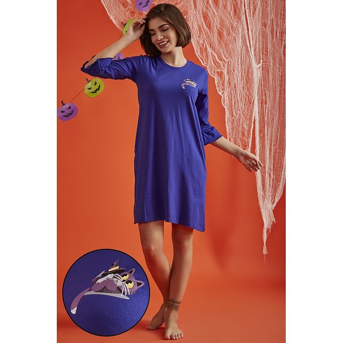 Clovia Halloween Print Short Night Dress in Royal Blue - 100% Cotton - NS1233E08, Navy
Clovia Halloween Print Short Night Dress in Royal Blue - 100% Cotton - NS1233E08, Navy