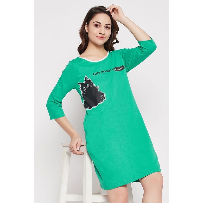 Clovia Print Me Pretty Short Night Dress in Seafoam Green - 100% Cotton - NS1233P17, Dark green
Clovia Print Me Pretty Short Night Dress in Seafoam Green - 100% Cotton - NS1233P17, Dark green
