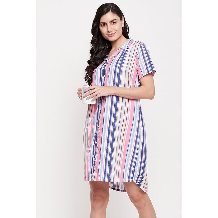 Clovia Sassy Stripes Button Me Up Short Nightdress in Multicolour - Rayon - NS1244J19
Clovia Sassy Stripes Button Me Up Short Nightdress in Multicolour - Rayon - NS1244J19