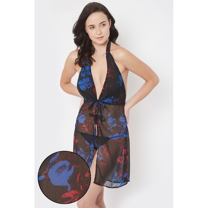 Clovia Sheer Printed Babydoll with Thong in Black - Georgette - NS1289A08, Navy
Clovia Sheer Printed Babydoll with Thong in Black - Georgette - NS1289A08, Navy