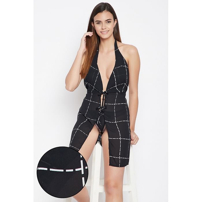 Clovia Classic Checks Sheer Halter Neck Babydoll in Black with Matching Thong - Georgette - NS1289E13
Clovia Classic Checks Sheer Halter Neck Babydoll in Black with Matching Thong - Georgette - NS1289E13