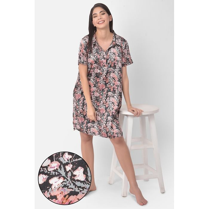 Clovia Print Me Pretty Button Me Up Short Night Dress in Black- Satin - NS1312R19, Multicolour
Clovia Print Me Pretty Button Me Up Short Night Dress in Black- Satin - NS1312R19, Multicolour
