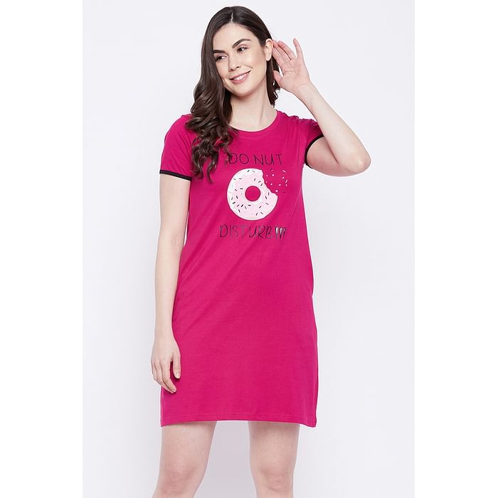 Clovia Donut Text & Print Short Night Dress in Magenta - 100% Cotton - NS1340A14, Pink
Clovia Donut Text & Print Short Night Dress in Magenta - 100% Cotton - NS1340A14, Pink