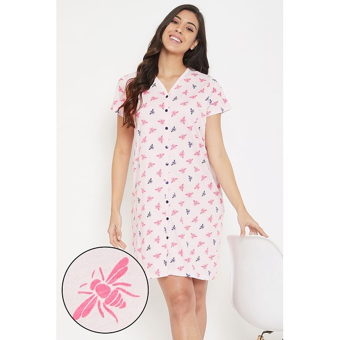 Clovia Fly Print Button Me Up Sleep Shirt in Baby Pink - 100% Cotton - NS1348D22, Light pink
Clovia Fly Print Button Me Up Sleep Shirt in Baby Pink - 100% Cotton - NS1348D22, Light pink